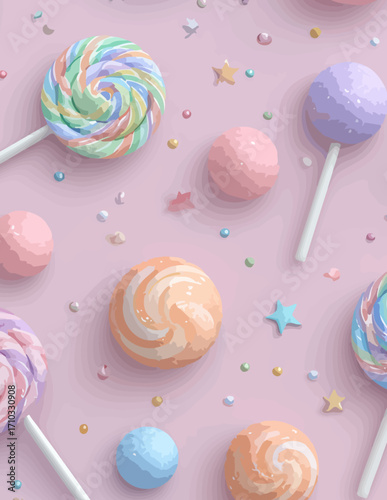 Dulces pastel suaves y alegres: Patrón sin costuras en estilo vector