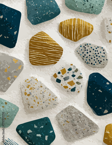 Patrón sin costuras de terrazo vectorial: Texturas de piedra multicolor