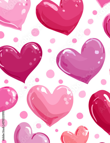 Patrón sin costuras de corazones rosados y puntos