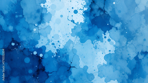 Blue water wash surface texture grudge background. Grunge aquarelle watercolor blue abstract stains splatter splashes, watercolor blue.
