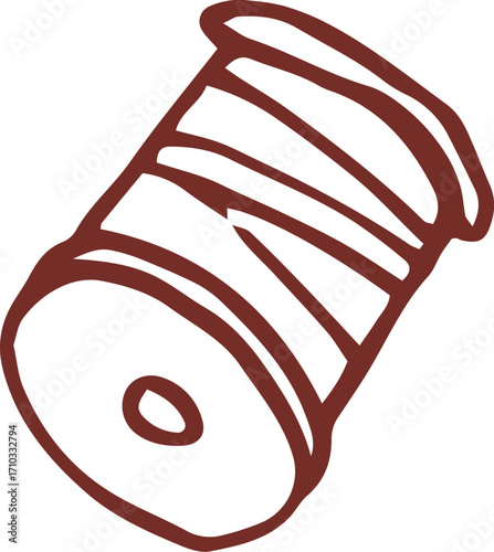 Cute hand drawn line art whimsical illustration of roll of thread. Outlined vector clip art