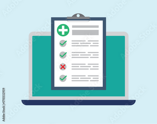 Medical questionnaire on laptop screen.