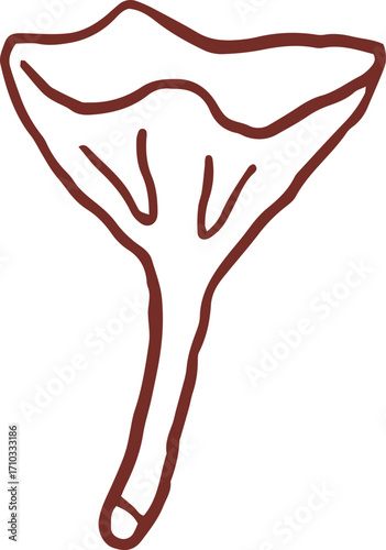 Cute hand drawn line art whimsical illustration of chanterelle mushroom. Outlined vector clip art