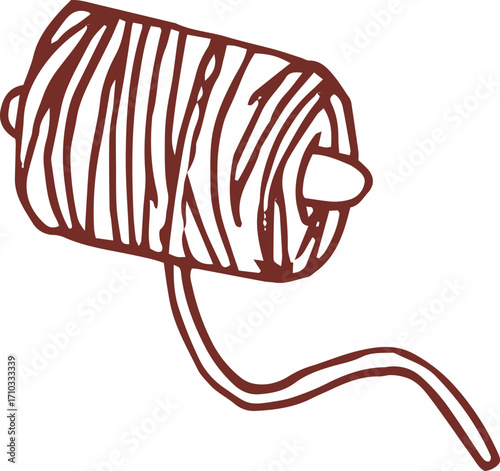 Cute hand drawn line art whimsical illustration of ball of yarn thread. Outlined vector clip art	