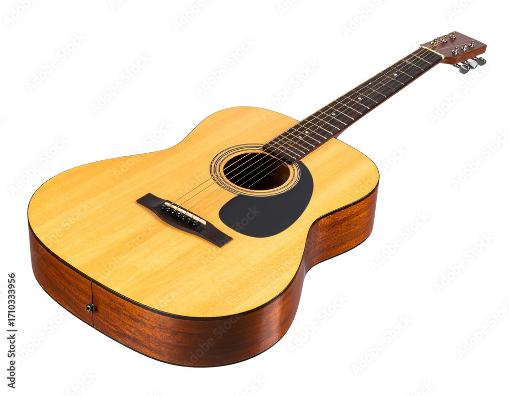 Fototapeta premium Acoustic guitar with six strings isolated on a white background