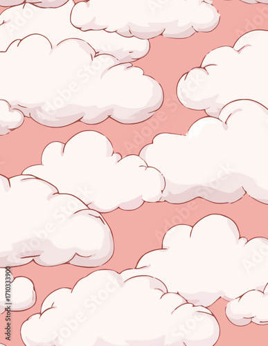 Patrón vectorial sin costuras de nubes rosadas