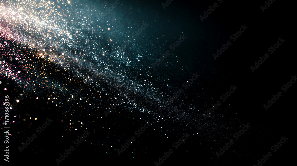 Obraz premium 斜めに走る光の粒子ラインと星屑のグラデーション背景