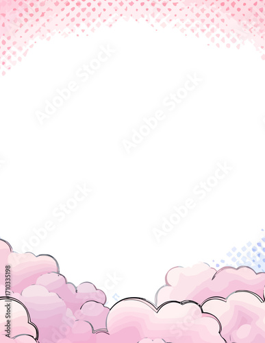 Fondo vectorial pastel suave: rosa y púrpura con nubes