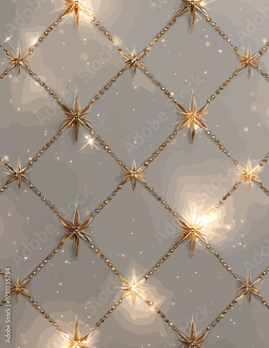 Diseño gráfico minimalista de estrellas doradas y cadenas entrelazadas