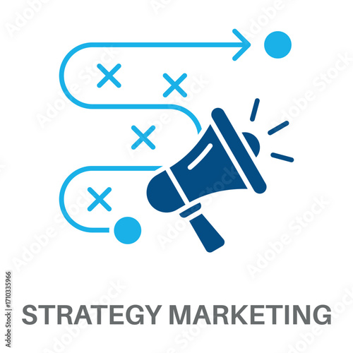 Strategy Marketing Silhouette Glyphs Color Blue Concept Simple Style Design Vector