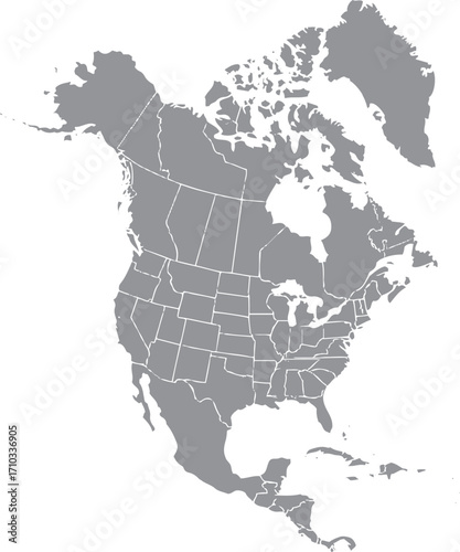 North American Continent Map – Country Contours Vector Illustration