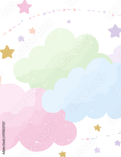 Ilustración vectorial de nubes pastel y estrella dorada