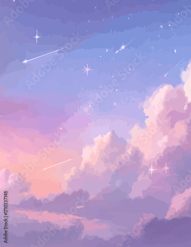 Ilustración vectorial de un cielo de ensueño, suave y fantasioso