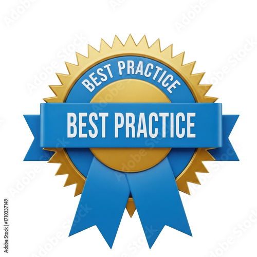 Best practice award ribbon golden blue isolated on transparent background