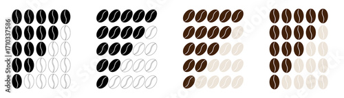 Coffee bean roast stages top view icon with strength intensity scale light medium dark degree infographic illustration background vector cafe label powder grinder arabica espresso flavor energy seed