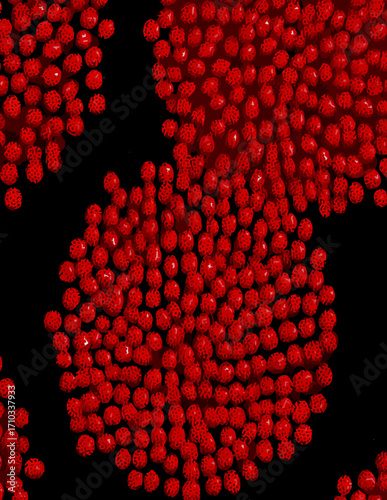Agrupación densa de puntos vectoriales rojos sobre fondo negro