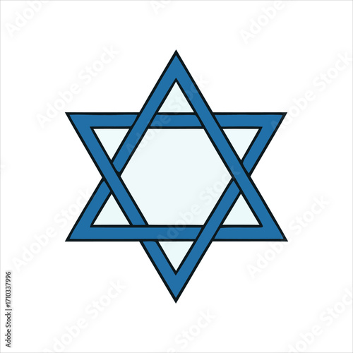 Intricately woven blue Star of David, a sacred hexagram symbolizing Jewish faith, cultural heritage, and spiritual unity on a white background