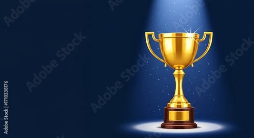 Golden trophy under spotlight