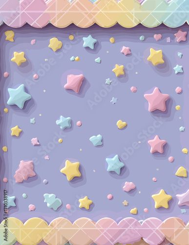 Marco vectorial de estilo simple, lindo y caprichoso con estrellas pastel