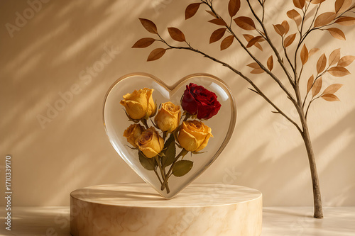 Elegant heart resin art showcasing timeless preserved rose beauty