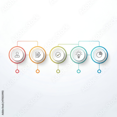 Infographic timeline with five steps and icons for process or strategy