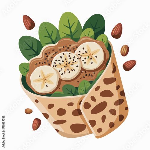 Peanut Butter Banana Wrap with Chia Seeds Illustratin