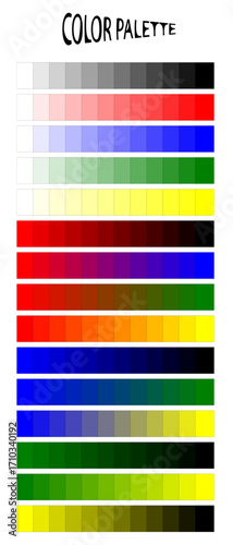 A comprehensive color palette displaying various gradients from light to dark shades.