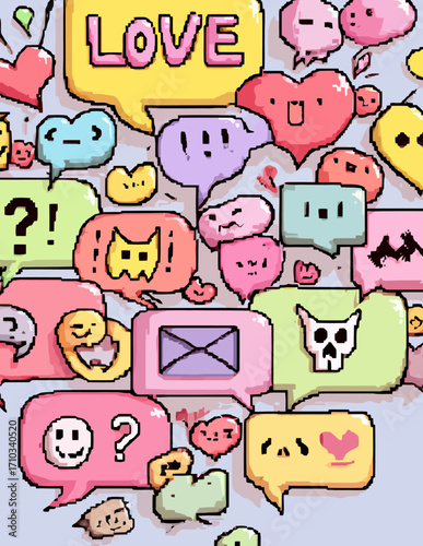 Grupo de iconos vectoriales de estilo píxel pastel