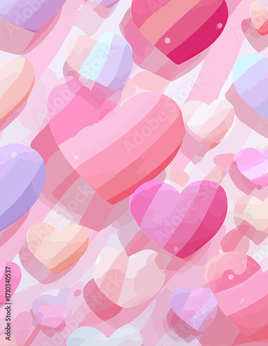 Patrón vectorial de corazones superpuestos en tonos pastel