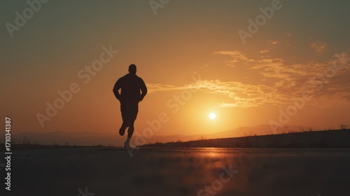 Silhouetted male runner in early morning sunrise