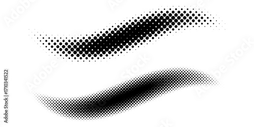 Two flowing halftone wave patterns on a white background