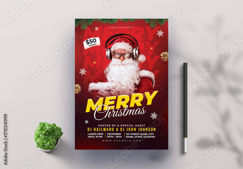 Modern Merry Christmas Club Dj Party Flyer Template