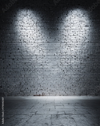 Dimly lit brick wall with stone floor for urban background design