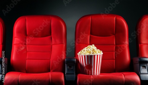 two red cinema seats popcorn