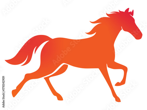 2026年 午年 年賀状用イラスト 走る馬のシルエット、赤色
