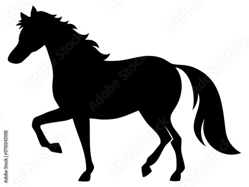 2026年 午年 年賀状用イラスト 歩く馬のシルエット、黒色