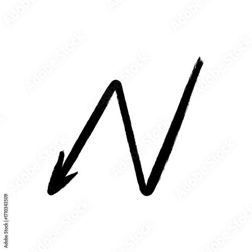 Hand-drawn Arrow Line Graph Downward Trend on White Background