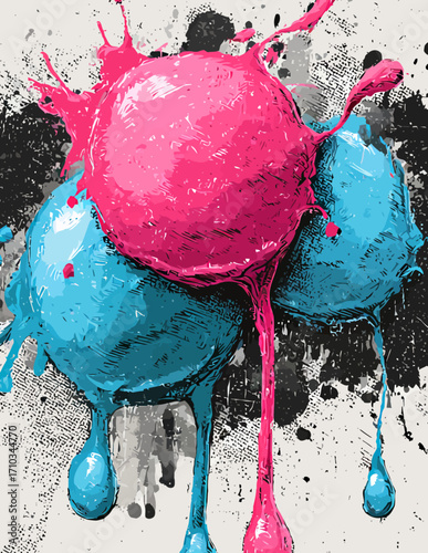 Ilustración vectorial abstracta de bolas de pintura derretida
