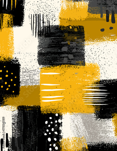 Patrón abstracto vectorial en tonos amarillos, grises y negros