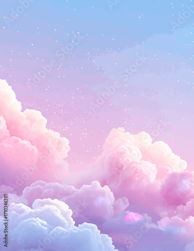 Paisaje onírico pastel: Nubes suaves y cielo estrellado