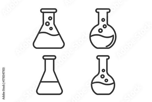 Laboratory flask line icon set. Science, chemistry, experiment concept. Chemical research vector. Lab equipment symbol. Potion, liquid, poison illustration. Modern outline.