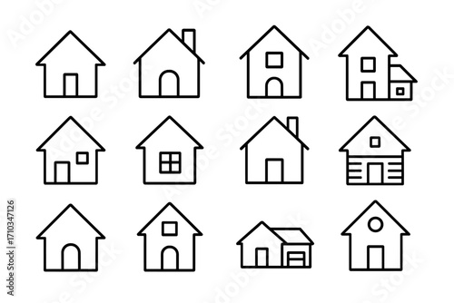 House icons set. Home outline web line icons collection. Editable stroke. Minimalistic linear pictogram for design. Vector illustration. Real estate property symbol for website.