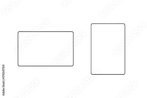 Minimal business card mockup set. Blank horizontal and vertical layout. Empty vector template for branding identity. Simple outline frame for presentation on white background.