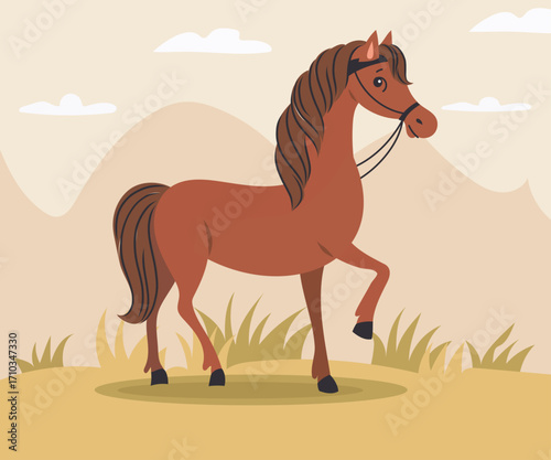Horse in nature. Vector illustration.