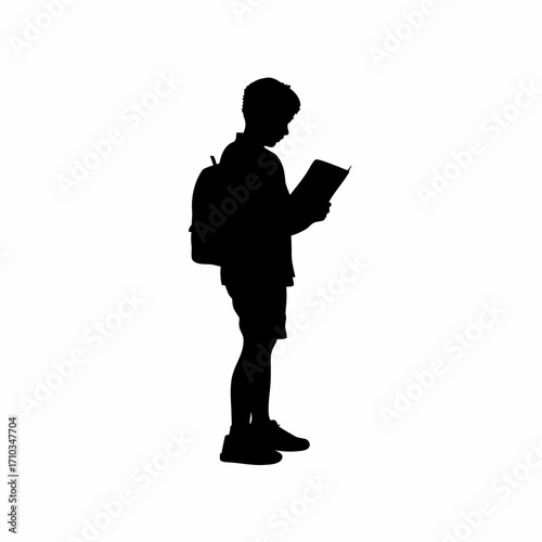 Silhouette of a student learning about hearing health in a classroom isolated on white background
