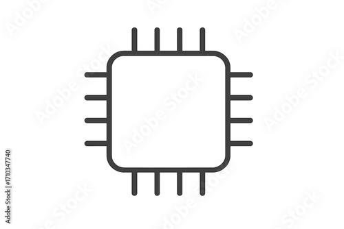 Simple linear icon of computer chip with editable stroke, minimalistic circuit board pictogram, technology vector illustration for app design, cards, banners, digital posts
