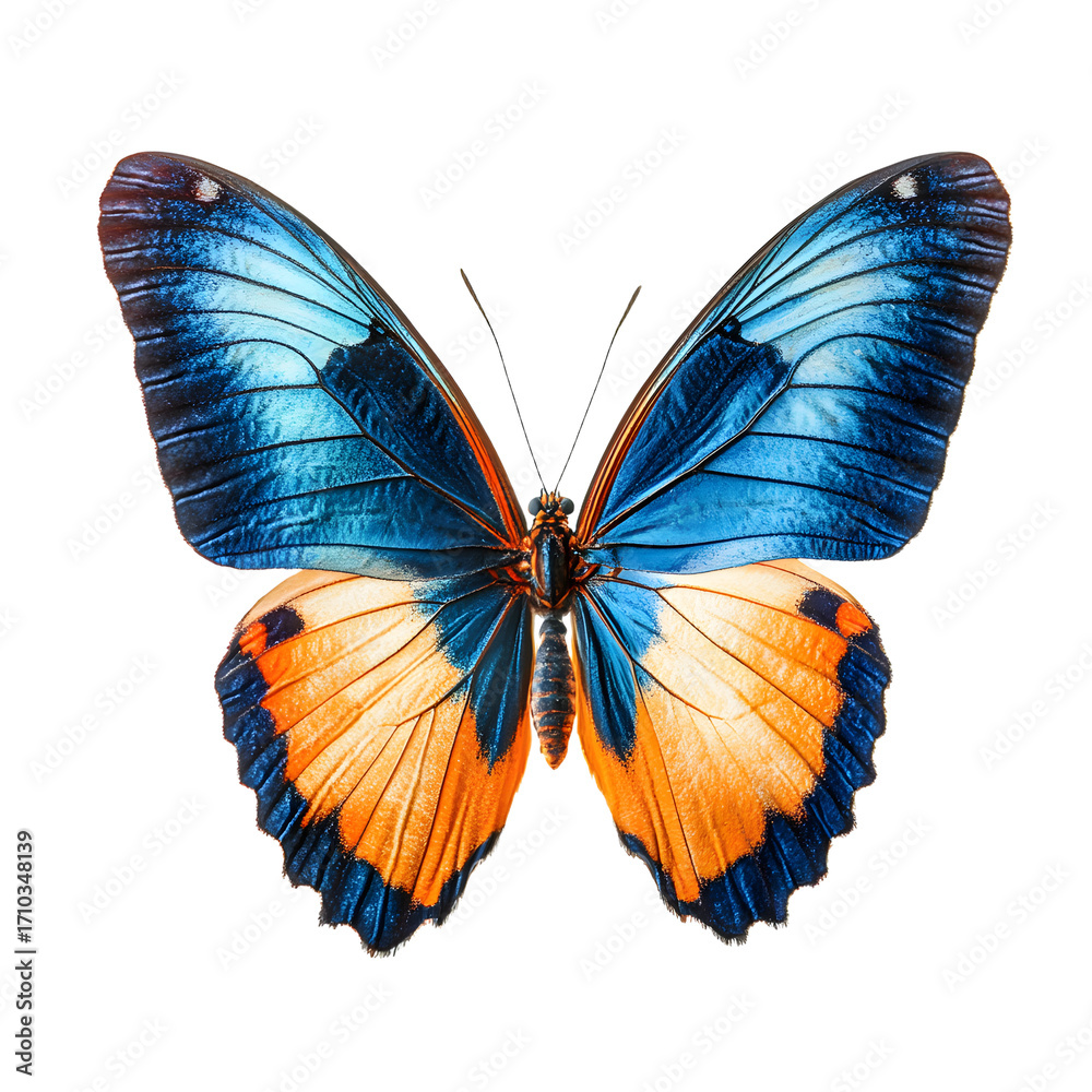Obraz premium Vibrant Blue Orange Butterfly Wings Isolated on White Background