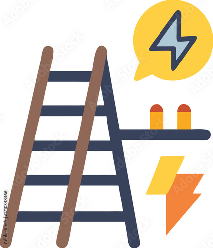 Electrician ladder with lightning bolt symbol and power insulators icon electricity energy