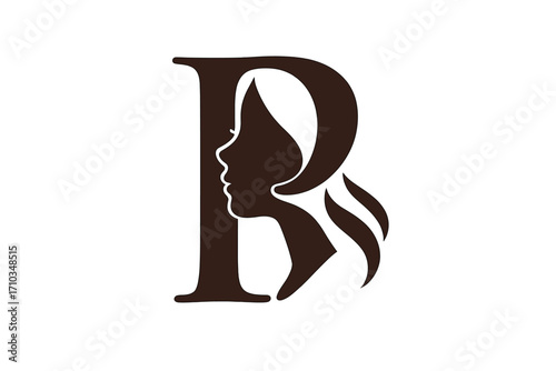 Elegant beauty monogram logo with letter B and female silhouette, woman profile design, hair styling icon, cosmetic and fashion vector illustration, minimalist transparent background