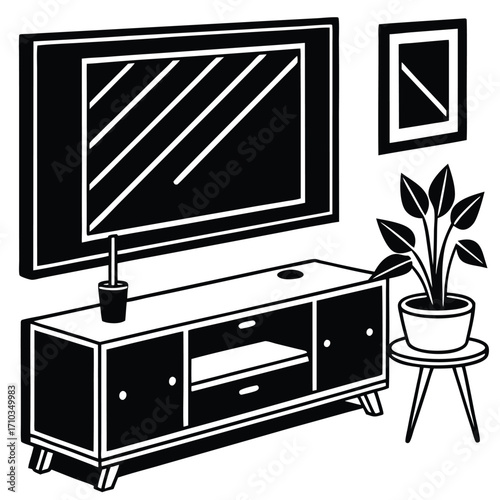 Television, a flat screen display, hangs on a living room wall, serving as the central piece of furniture in a home entertainment setup